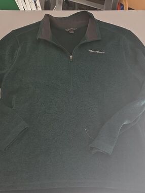 Eddie Bauer Dark Green Quarter-Zip V-Neck Sweater